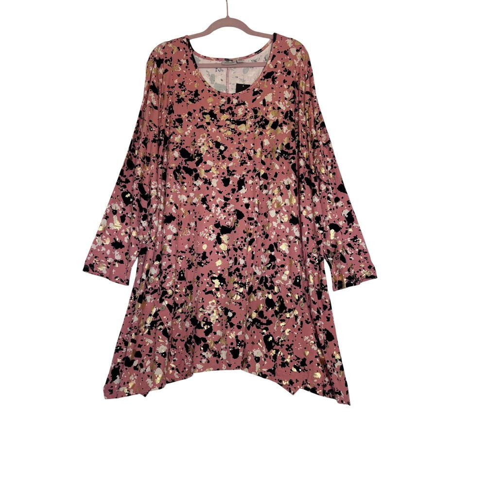 Avenue Tunic Leisure Button Top Pink Gold Foil Speckle Plus Size 30/32 00216020